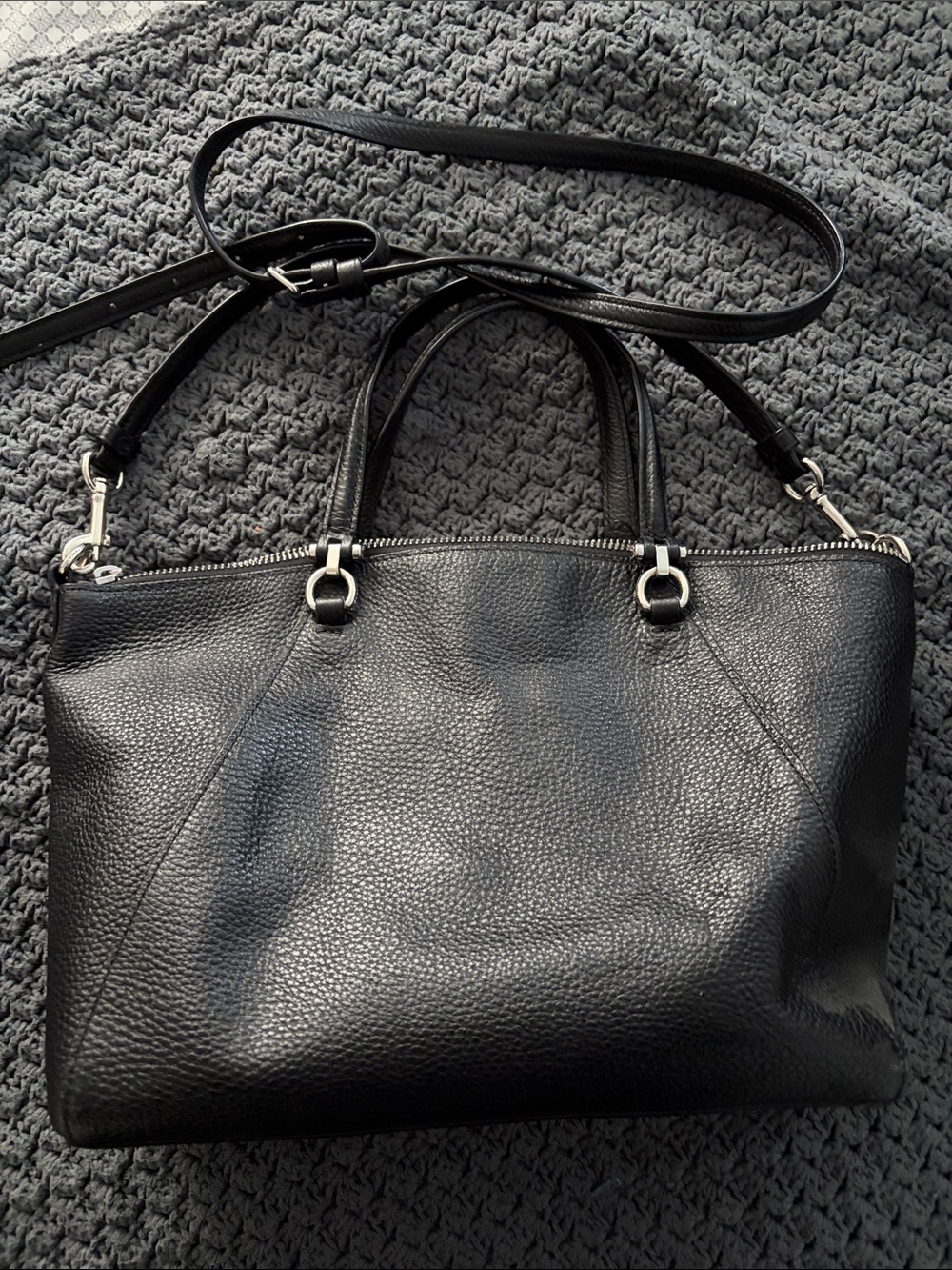 Coach Black Pebbled Leather Shoulder Bag with Silver Hardware - Picture 2 of 6